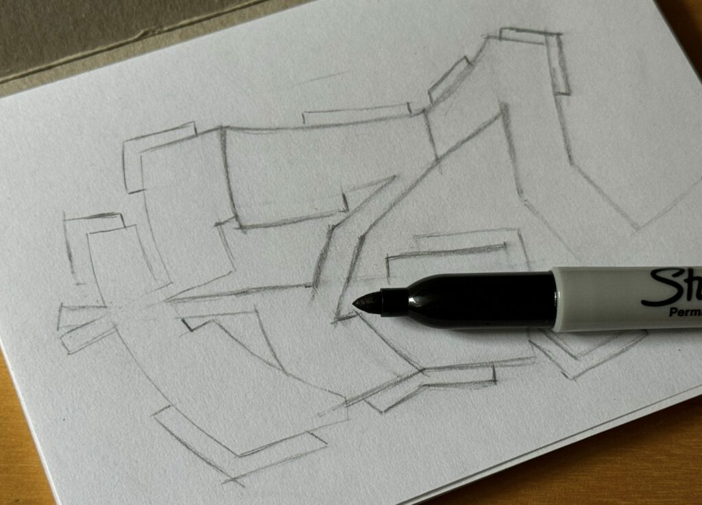 Sketch of graffiti with letters KZ1